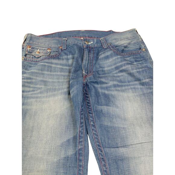 True Religion World Tour Straight Leg Jeans Embroidered Pockets 40x30 - Picture 5 of 14